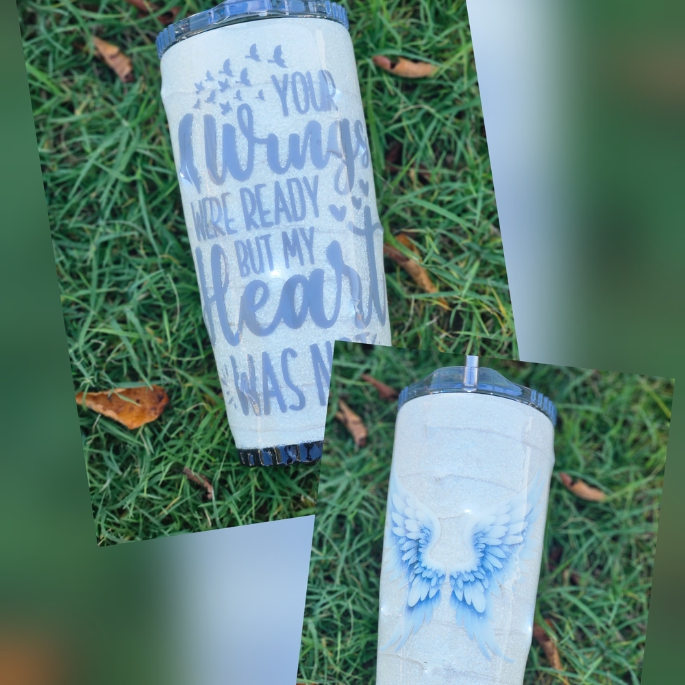 Blue and White Angel Wings Tumbler